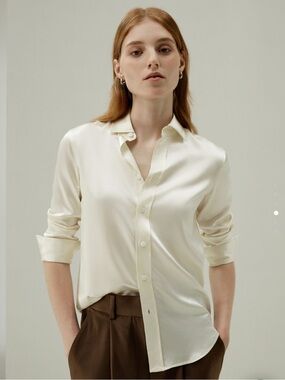 Lily Silk Tailored Silk Shirt in Lily White